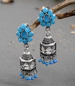 blue oxidized silver plated stylish jhumka earrings