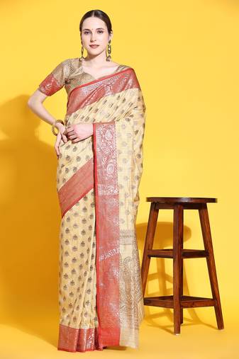 Just Fashion  Art Silk And  Zari Work Sarees With Blouse Attached