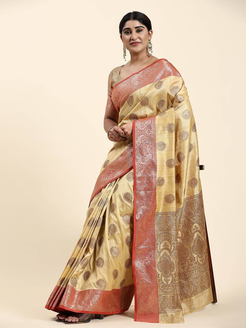 Just Fashion  Art Silk And  Zari Work Sarees With Blouse Attached
