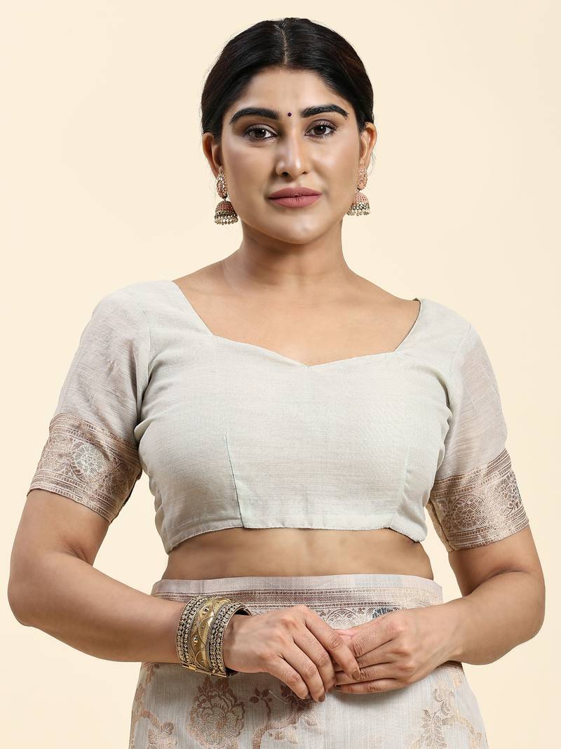 Just Fashion  Linen And  Zari Work Sarees With Blouse Attached