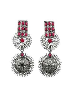 oxidised silver plated pink stone drop earring 3