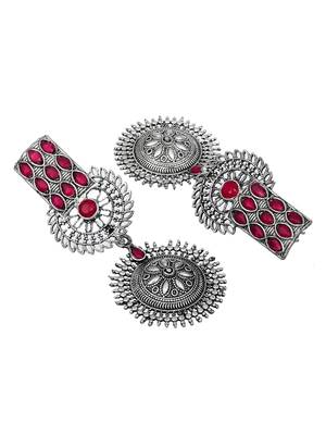 oxidised silver plated pink stone drop earring 4