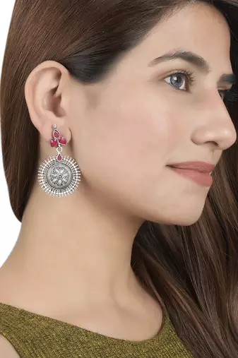 Trendy oxidised silver plated contemporary drop earring