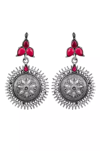 Trendy oxidised silver plated contemporary drop earring