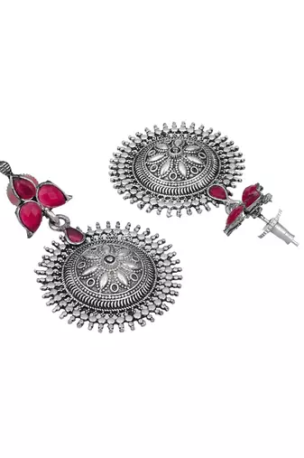 Trendy oxidised silver plated contemporary drop earring