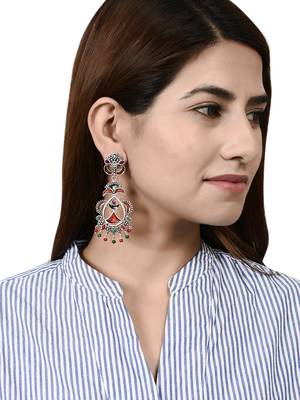 Indian ethnic handpainted oxidized drop earrings for women 2