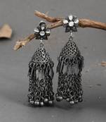 Oxidized silver plated kundan studded jhumka earringsfor women