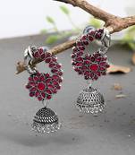 Pink oxidized silver plated peacock  jhumki earrings
