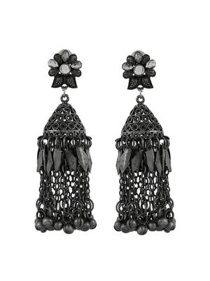 Oxidized silver plated kundan studded jhumka earringsfor women 3