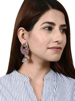 Pink oxidized silver plated peacock  jhumki earrings 2