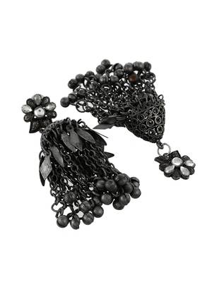 Oxidized silver plated kundan studded jhumka earringsfor women 4