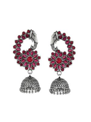 Pink oxidized silver plated peacock  jhumki earrings 3