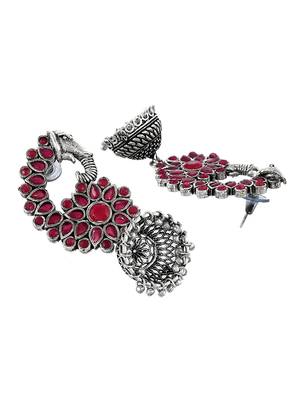 Pink oxidized silver plated peacock  jhumki earrings 4
