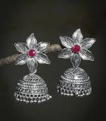 Floral oxidized silver tone jhumka earrings