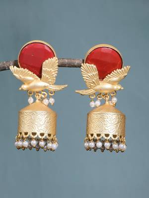 Gold plated bird jhumka earrings 1