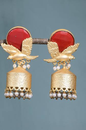 Gold plated bird jhumka earrings