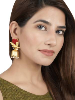 Gold plated bird jhumka earrings 2