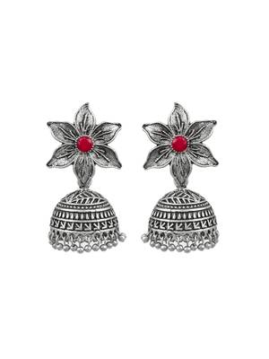 Floral oxidized silver tone jhumka earrings 4