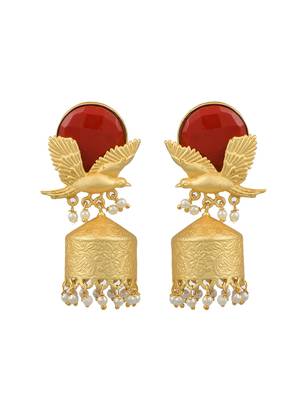 Gold plated bird jhumka earrings 4