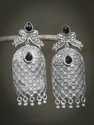 Black oxidized silver tone bollywood style drop earring 1