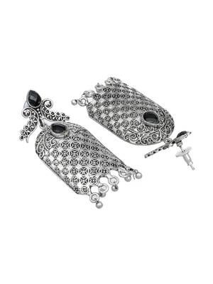 Black oxidized silver tone bollywood style drop earring 3