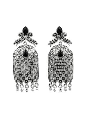 Black oxidized silver tone bollywood style drop earring 4