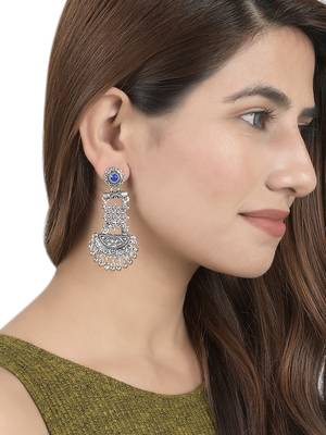 Silver tone oxidized blue contemporary drop earring 2