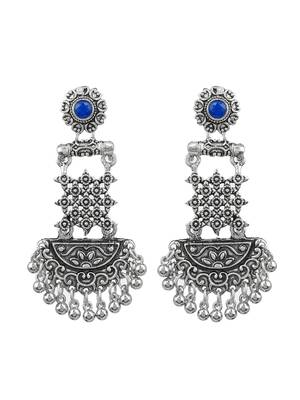 Silver tone oxidized blue contemporary drop earring 3