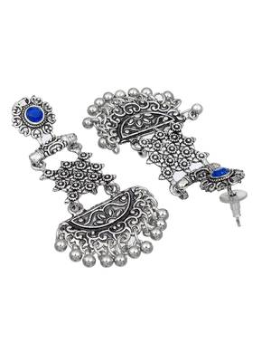 Silver tone oxidized blue contemporary drop earring 4