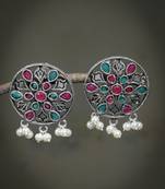 Classic pink & green oxidized filigree stud earring for women