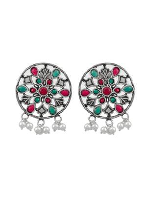 Classic pink & green oxidized filigree stud earring for women 3