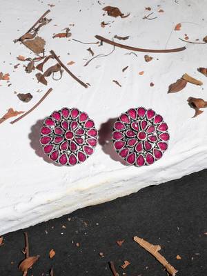 Classic pink oxidized stud earring for women 1