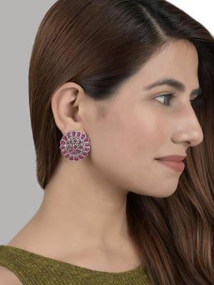 Classic pink oxidized stud earring for women 2