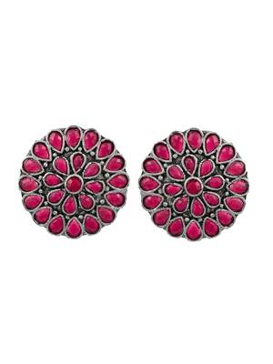 Classic pink oxidized stud earring for women 3
