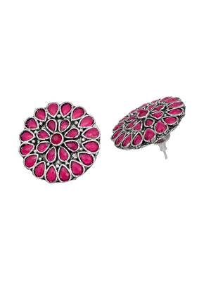 Classic pink oxidized stud earring for women 4