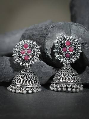 Oxidised silver tone jhumka earring for women 1
