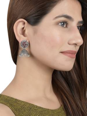 Oxidised silver tone jhumka earring for women 2