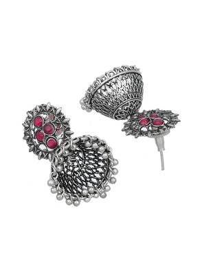 Oxidised silver tone jhumka earring for women 3