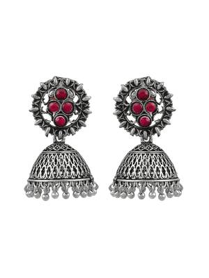 Oxidised silver tone jhumka earring for women 4