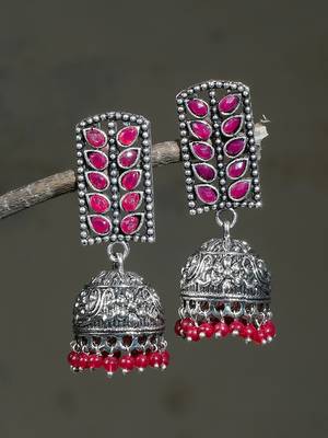 Oxidized pink jhumka earrings 1