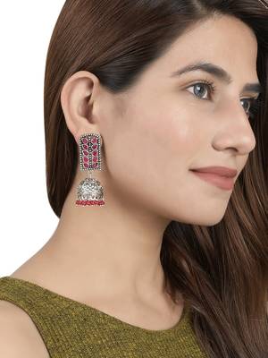 Oxidized pink jhumka earrings 2