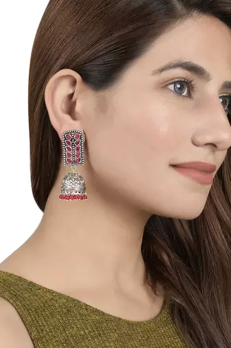 Oxidized pink jhumka earrings