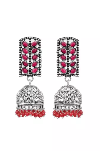 Oxidized pink jhumka earrings