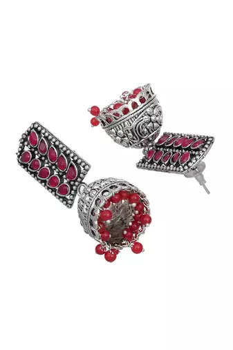 Oxidized pink jhumka earrings