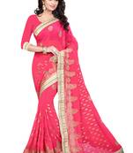 Pink zari embroidery border work georgette saree with blouse