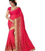 Gajri zari embroidery border work georgette saree with blouse