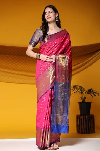 Just Fashion  Art Silk And  Zari Work Sarees With Blouse Attached