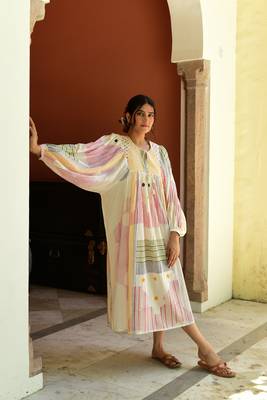 Cotton handblock printed multicolor dress 2