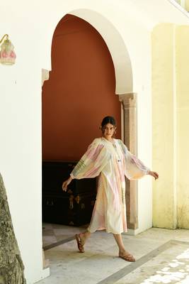 Cotton handblock printed multicolor dress 4