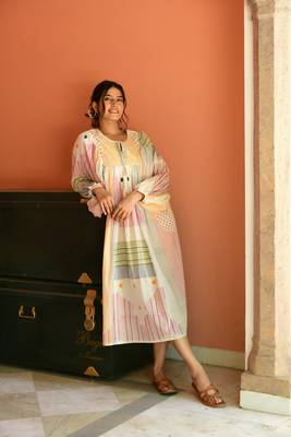 Cotton handblock printed multicolor dress 5